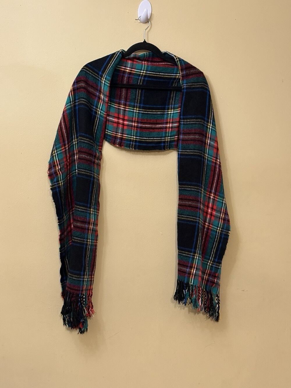 New England Preppy Heritage Tartan Cozy J Crew Plaid Fringe Blanket Scarf 77x25